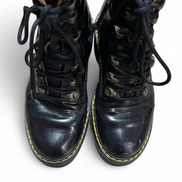 Dr. Martens Leona Glossy Black Leather Platform Heeled Boots - Picture 3 of 7